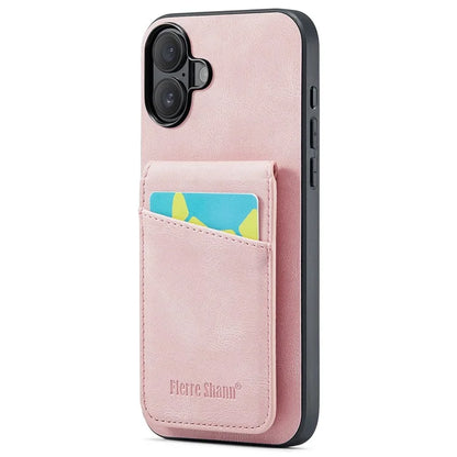 FIERRE SHANN For iPhone 16 Plus Case Card Holder Kickstand Leather RFID Blocking Back Cover