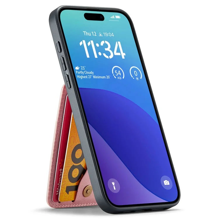 FIERRE SHANN For iPhone 16 Plus Case Card Holder Kickstand Leather RFID Blocking Back Cover