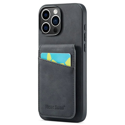 FIERRE SHANN For iPhone 16 Pro Case Card Holder Kickstand Leather RFID Blocking Back Cover