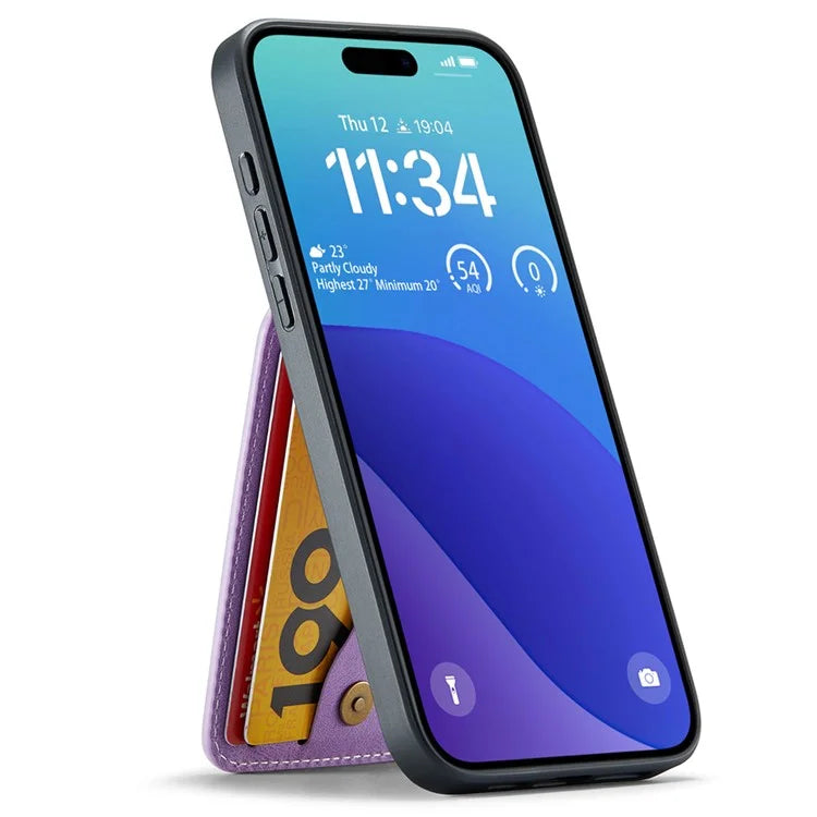FIERRE SHANN For iPhone 16 Pro Case Card Holder Kickstand Leather RFID Blocking Back Cover
