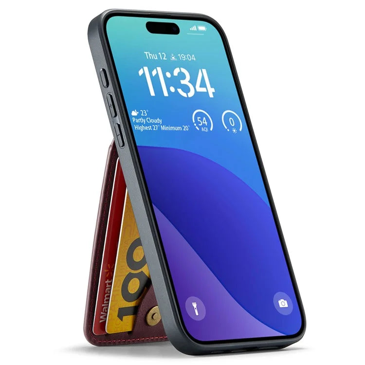 FIERRE SHANN For iPhone 16 Pro Case Card Holder Kickstand Leather RFID Blocking Back Cover