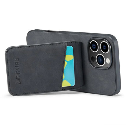 FIERRE SHANN For iPhone 16 Pro Max Case Card Holder Kickstand Leather RFID Blocking Back Cover