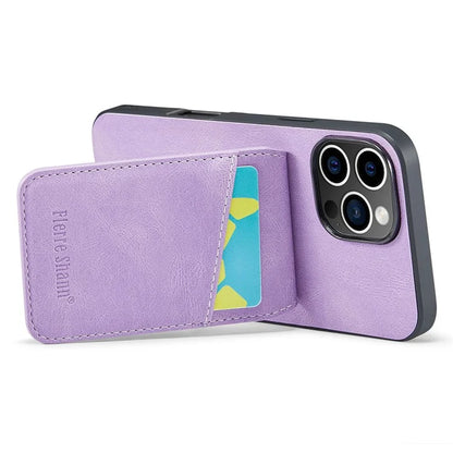 FIERRE SHANN For iPhone 16 Pro Max Case Card Holder Kickstand Leather RFID Blocking Back Cover