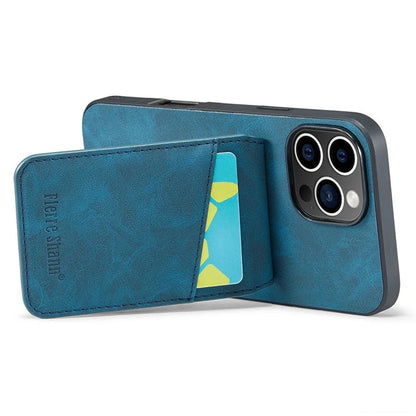 FIERRE SHANN For iPhone 16 Pro Max Case Card Holder Kickstand Leather RFID Blocking Back Cover