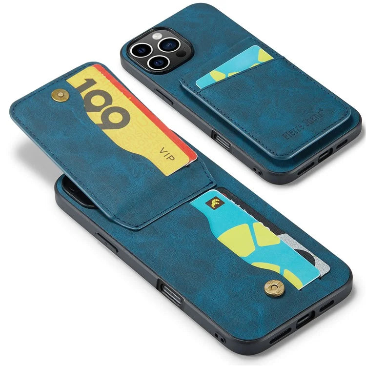 FIERRE SHANN For iPhone 16 Pro Max Case Card Holder Kickstand Leather RFID Blocking Back Cover