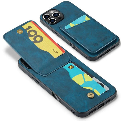 FIERRE SHANN For iPhone 16 Pro Max Case Card Holder Kickstand Leather RFID Blocking Back Cover