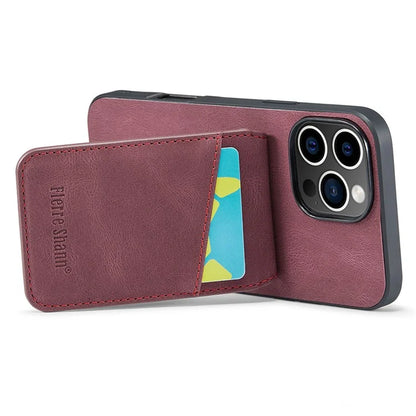 FIERRE SHANN For iPhone 16 Pro Max Case Card Holder Kickstand Leather RFID Blocking Back Cover