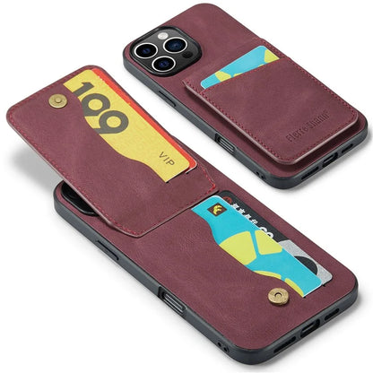 FIERRE SHANN For iPhone 16 Pro Max Case Card Holder Kickstand Leather RFID Blocking Back Cover
