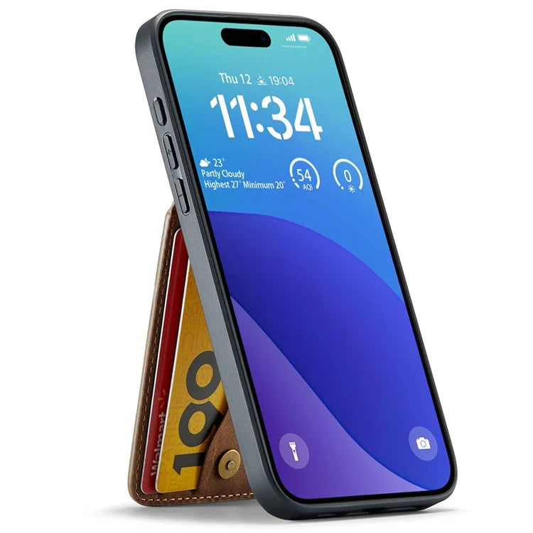 FIERRE SHANN For iPhone 16 Pro Max Case Card Holder Kickstand Leather RFID Blocking Back Cover