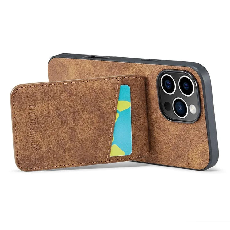 FIERRE SHANN For iPhone 16 Pro Max Case Card Holder Kickstand Leather RFID Blocking Back Cover