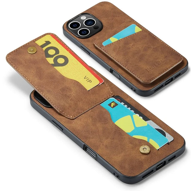 FIERRE SHANN For iPhone 16 Pro Max Case Card Holder Kickstand Leather RFID Blocking Back Cover