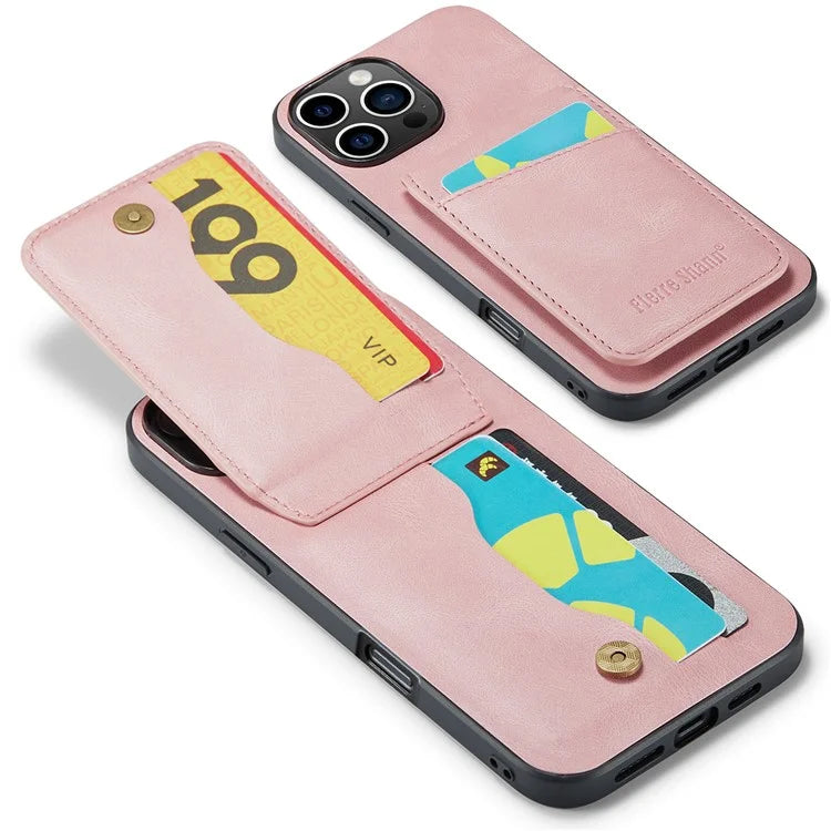 FIERRE SHANN For iPhone 16 Pro Max Case Card Holder Kickstand Leather RFID Blocking Back Cover