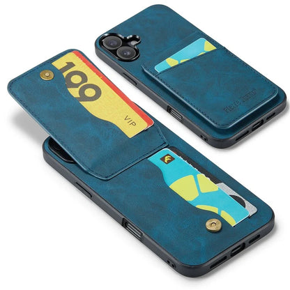 FIERRE SHANN For iPhone 16 Case Card Holder Kickstand Leather RFID Blocking Back Cover