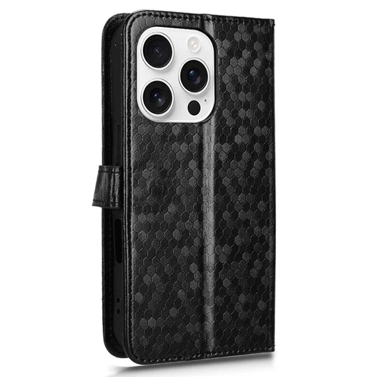 For iPhone 16 Pro Max Wallet Case Dot Pattern Imprint PU Leather Phone Cover