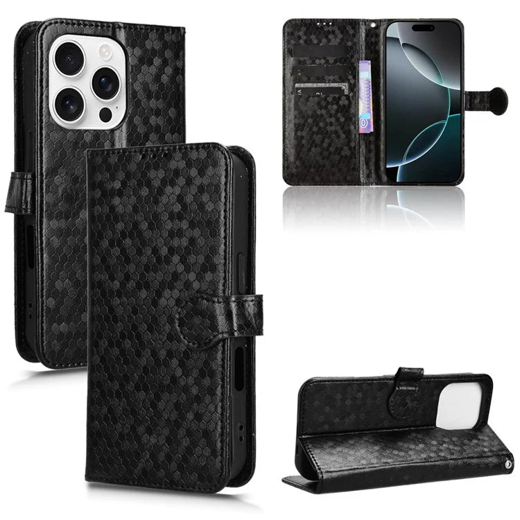 For iPhone 16 Pro Max Wallet Case Dot Pattern Imprint PU Leather Phone Cover