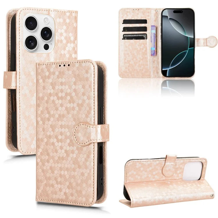 For iPhone 16 Pro Max Wallet Case Dot Pattern Imprint PU Leather Phone Cover