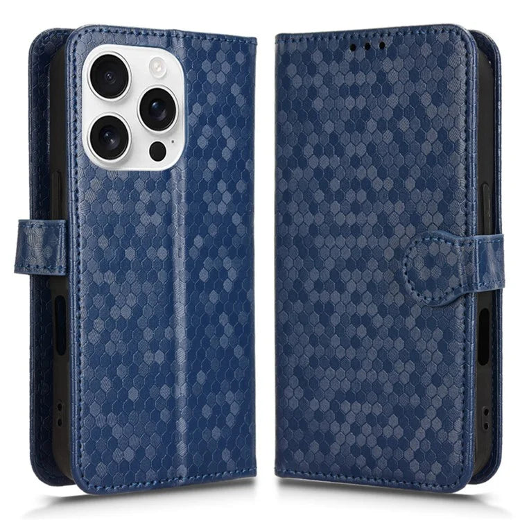 For iPhone 16 Pro Max Wallet Case Dot Pattern Imprint PU Leather Phone Cover