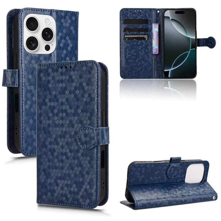 For iPhone 16 Pro Max Wallet Case Dot Pattern Imprint PU Leather Phone Cover