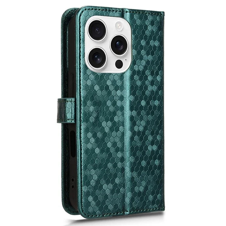 For iPhone 16 Pro Max Wallet Case Dot Pattern Imprint PU Leather Phone Cover