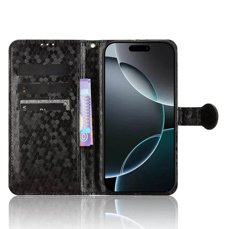 For iPhone 16 Pro Wallet Case Dot Pattern Imprint PU Leather Phone Cover