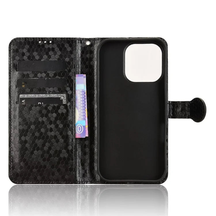 For iPhone 16 Pro Wallet Case Dot Pattern Imprint PU Leather Phone Cover