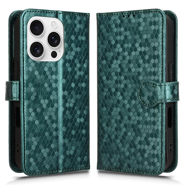 For iPhone 16 Pro Wallet Case Dot Pattern Imprint PU Leather Phone Cover
