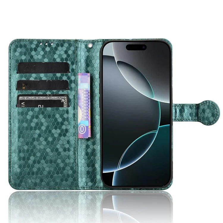 For iPhone 16 Pro Wallet Case Dot Pattern Imprint PU Leather Phone Cover
