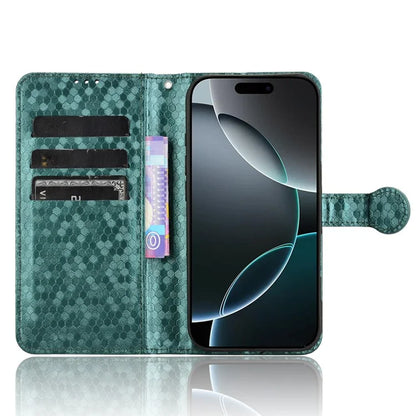 For iPhone 16 Pro Wallet Case Dot Pattern Imprint PU Leather Phone Cover