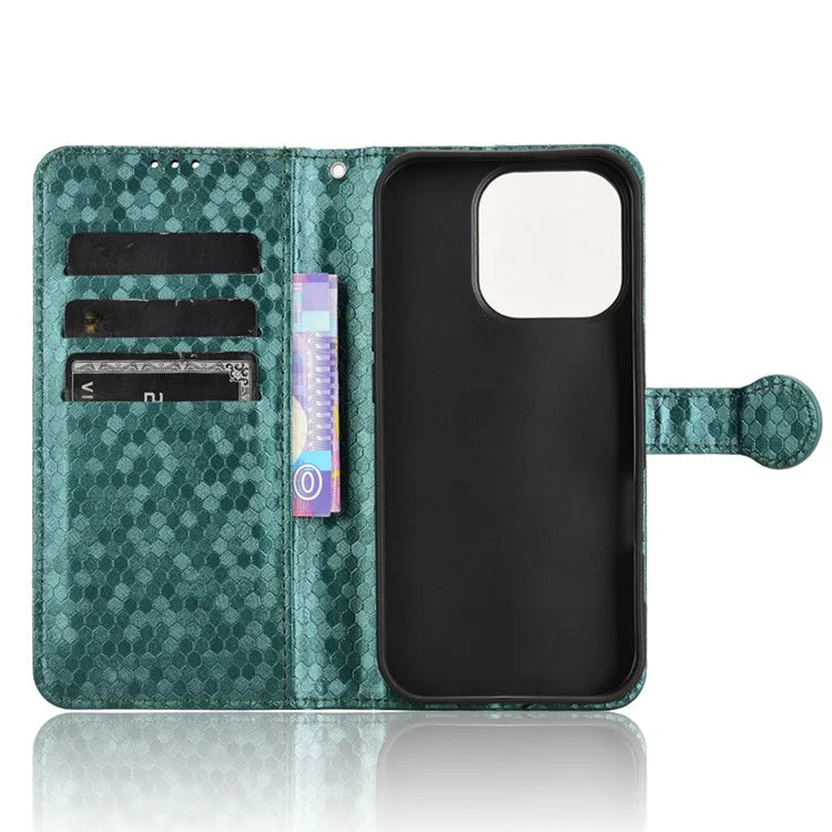 For iPhone 16 Pro Wallet Case Dot Pattern Imprint PU Leather Phone Cover