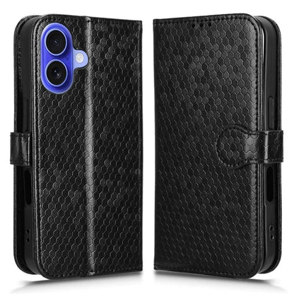 For iPhone 16 Wallet Case Dot Pattern Imprint PU Leather Phone Cover