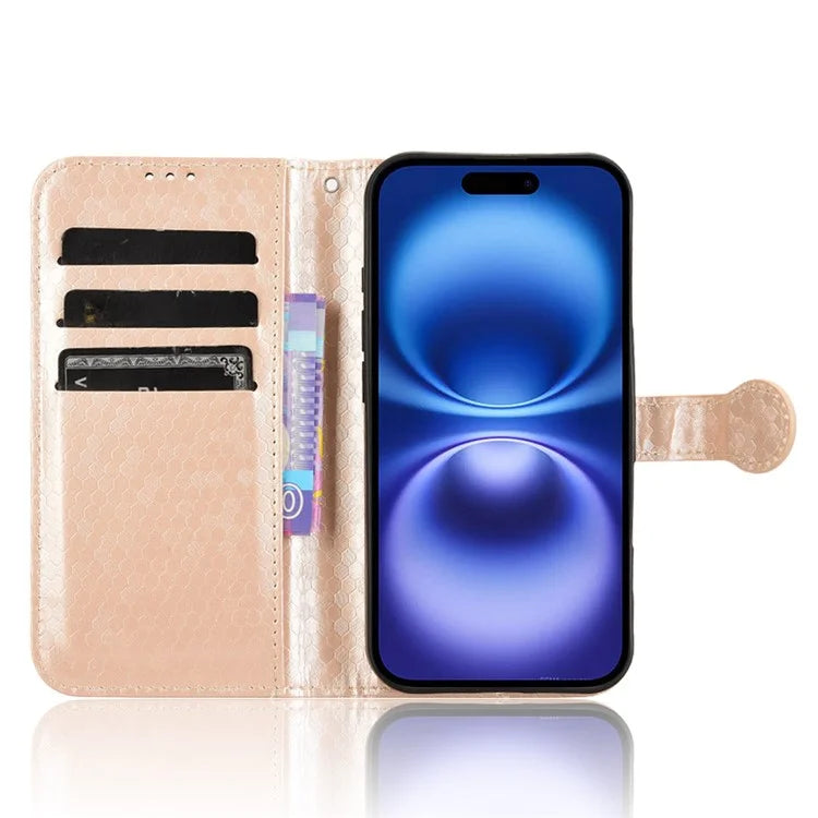 For iPhone 16 Wallet Case Dot Pattern Imprint PU Leather Phone Cover
