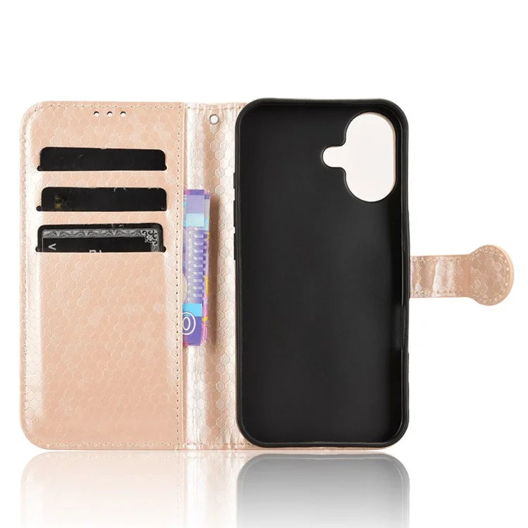 For iPhone 16 Wallet Case Dot Pattern Imprint PU Leather Phone Cover