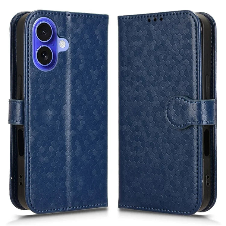 For iPhone 16 Wallet Case Dot Pattern Imprint PU Leather Phone Cover