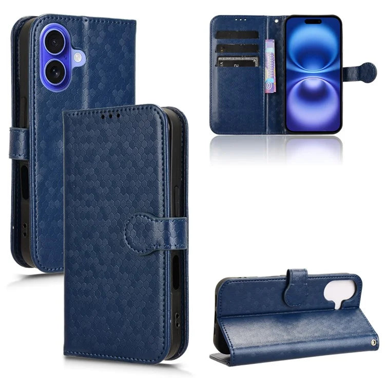For iPhone 16 Wallet Case Dot Pattern Imprint PU Leather Phone Cover