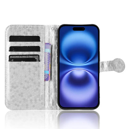 For iPhone 16 Wallet Case Dot Pattern Imprint PU Leather Phone Cover