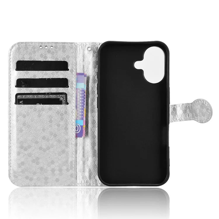 For iPhone 16 Wallet Case Dot Pattern Imprint PU Leather Phone Cover