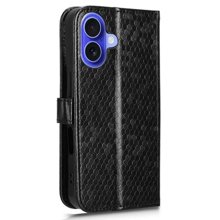 For iPhone 16 Plus Wallet Case Dot Pattern Imprint PU Leather Phone Cover