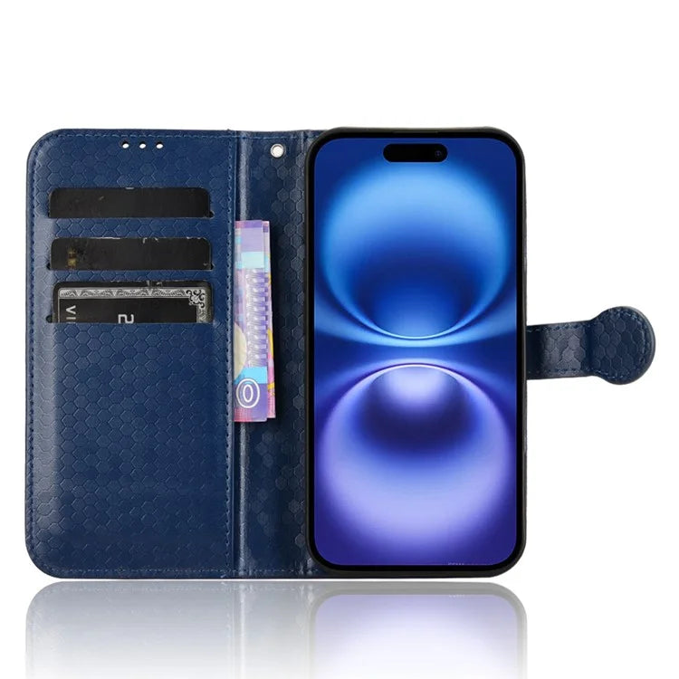 For iPhone 16 Plus Wallet Case Dot Pattern Imprint PU Leather Phone Cover