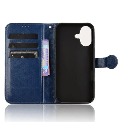 For iPhone 16 Plus Wallet Case Dot Pattern Imprint PU Leather Phone Cover