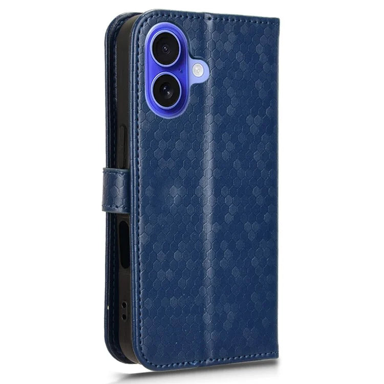 For iPhone 16 Plus Wallet Case Dot Pattern Imprint PU Leather Phone Cover