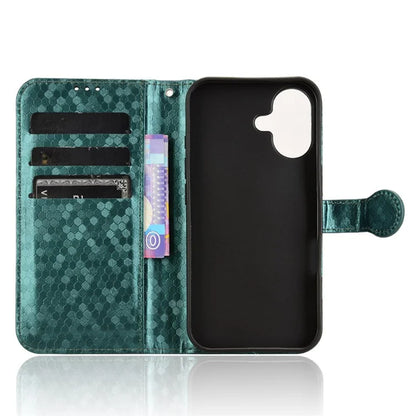 For iPhone 16 Plus Wallet Case Dot Pattern Imprint PU Leather Phone Cover
