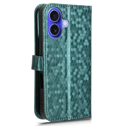 For iPhone 16 Plus Wallet Case Dot Pattern Imprint PU Leather Phone Cover