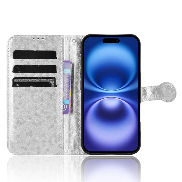 For iPhone 16 Plus Wallet Case Dot Pattern Imprint PU Leather Phone Cover