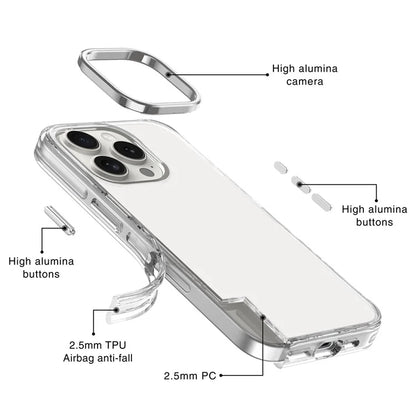 For iPhone 16 Pro Max Case Airbag Design PC+TPU Clear Protective Phone Cover