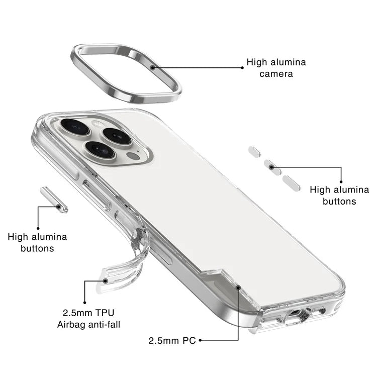For iPhone 16 Pro Case Airbag Design PC+TPU Clear Protective Phone Cover