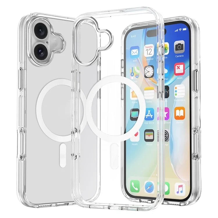 For iPhone 16 Case Compatible with MagSafe Airbag Design PC+TPU Clear Phone Cover