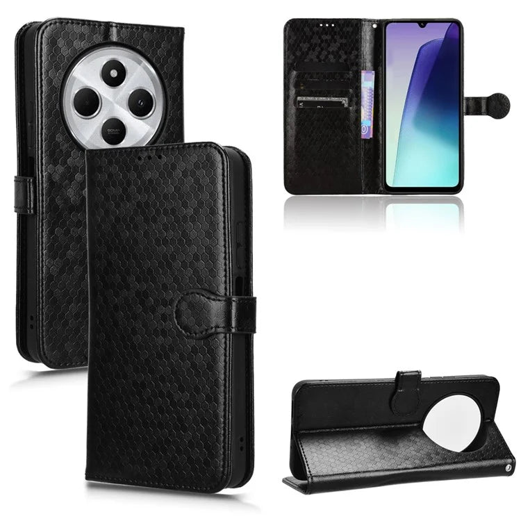 For Xiaomi Redmi 14C 4G Wallet Case Dot Pattern Imprint PU Leather Phone Cover