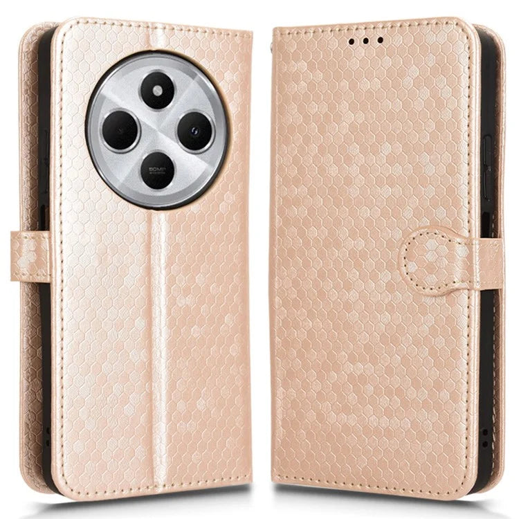 For Xiaomi Redmi 14C 4G Wallet Case Dot Pattern Imprint PU Leather Phone Cover