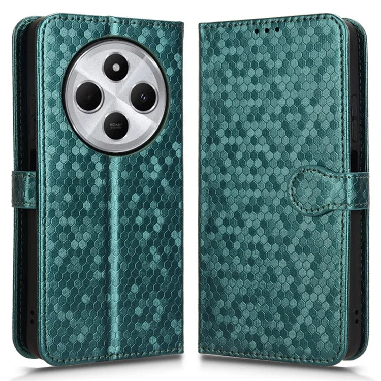 For Xiaomi Redmi 14C 4G Wallet Case Dot Pattern Imprint PU Leather Phone Cover