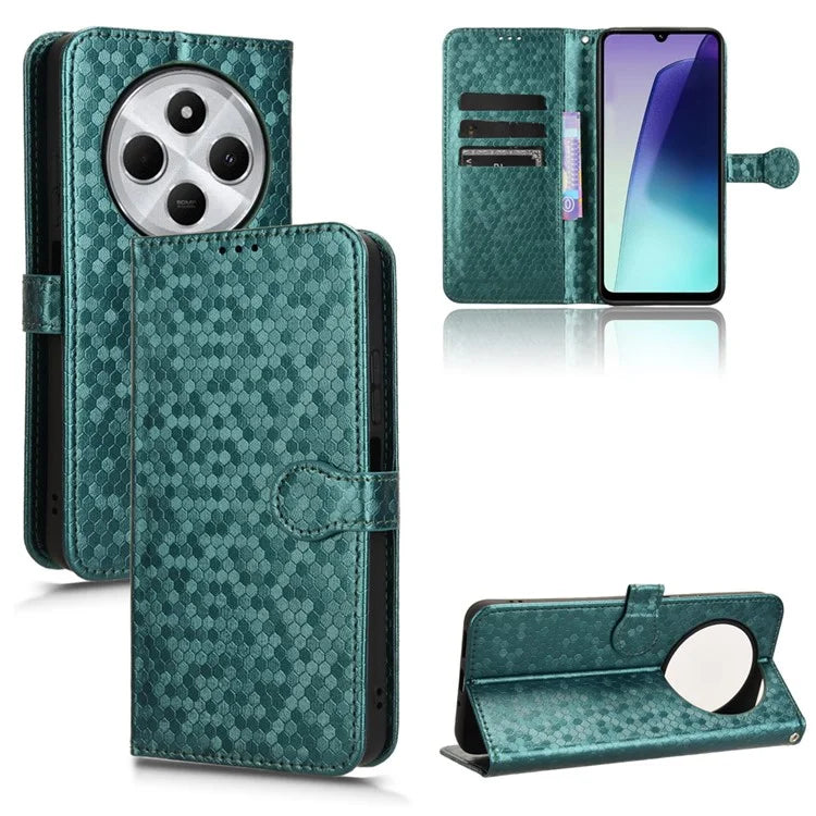 For Xiaomi Redmi 14C 4G Wallet Case Dot Pattern Imprint PU Leather Phone Cover